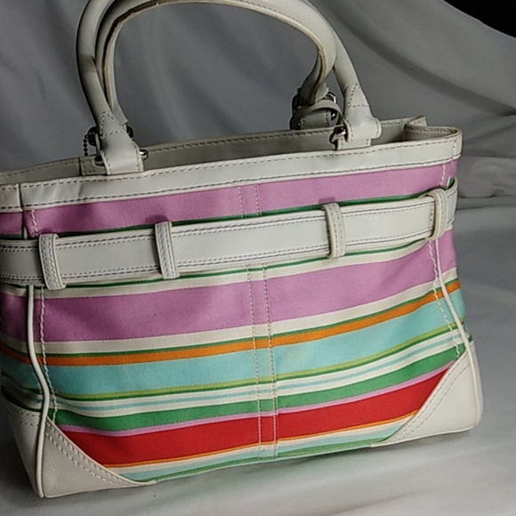 Coach Stripe and White Leather Bag - Picture 5 of 10